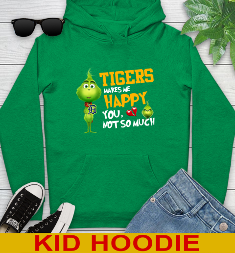 MLB Detroit Tigers Makes Me Happy You Not So Much Grinch Baseball Sports Youth Hoodie 8