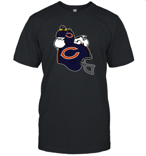 Snoopy And Woodstock Resting On Chicago Bears Helmet Unisex Jersey Tee