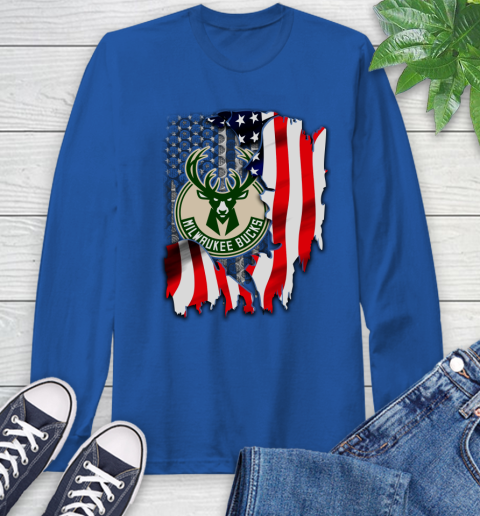 Milwaukee Bucks NBA Basketball American Flag Long Sleeve T-Shirt 10