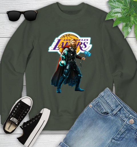 NBA Thor Avengers Endgame Basketball Los Angeles Lakers Youth Sweatshirt 10