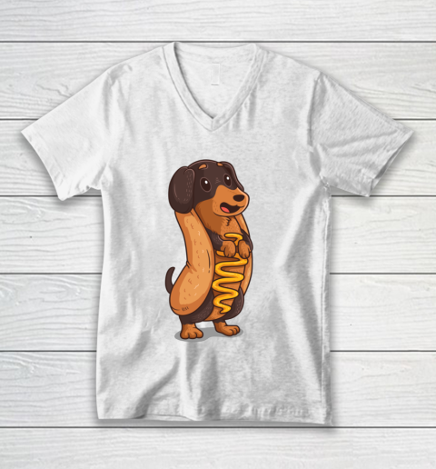 Wiener Dog Hotdog Bun Dachshund Funny Foodie Gift Hot Dog V-Neck T-Shirt