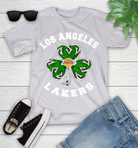 NBA Los Angeles Lakers Three Leaf Clover St Patrick's Day Basketball Sports Youth T-Shirt 4