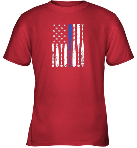 qf5n thin blue line leo usa flag police support baseball bat youth t shirt 26 front red