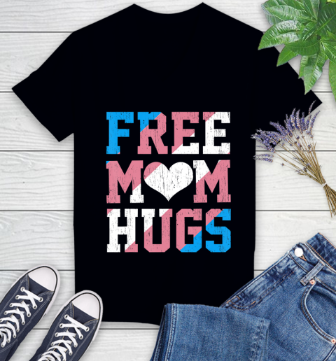 Nurse Shirt Vintage Free Mom Hugs Transgender Heart LGBT Pride Month T Shirt Women's V-Neck T-Shirt