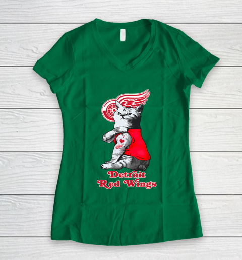 NHL My Cat Loves Detroit Red Wings Hockey Women's V-Neck T-Shirt 3