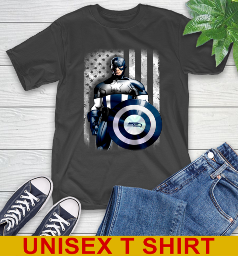 Seattle Seahawks NFL Football Captain America Marvel Avengers American Flag Shirt T-Shirt