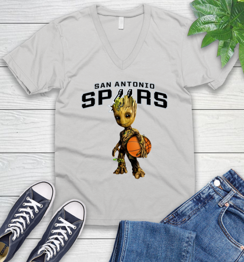 San Antonio Spurs NBA Basketball Groot Marvel Guardians Of The Galaxy V-Neck T-Shirt
