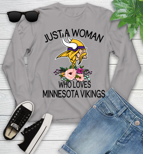 NFL Just A Woman Who Loves Minnesota Vikings Football Sports Youth Long Sleeve 3
