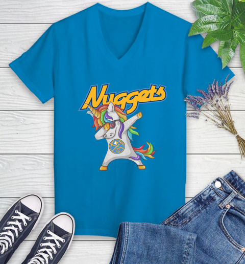Denver Nuggets NBA Basketball Funny Unicorn Dabbing Sports Women's V-Neck T-Shirt 7
