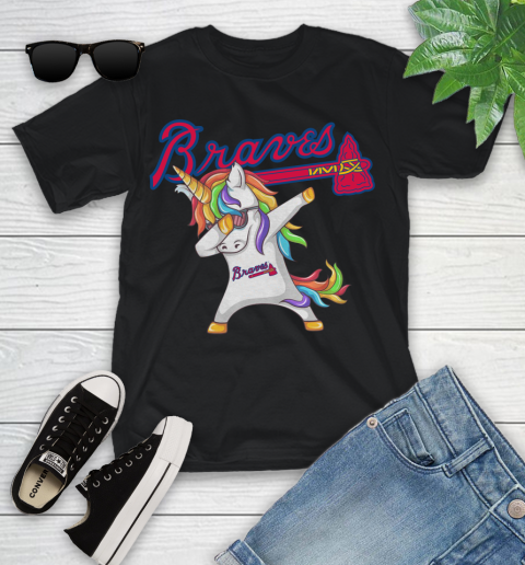 Atlanta Braves MLB Baseball Funny Unicorn Dabbing Sports Youth T-Shirt 2