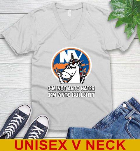 New York Islanders NHL Hockey Unicorn I'm Not Anti Hater I'm Anti Bullshit V-Neck T-Shirt