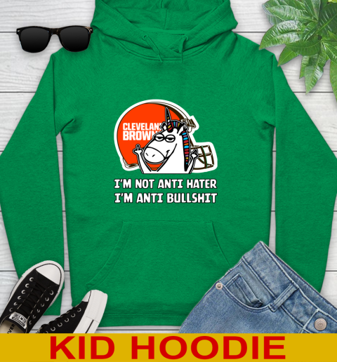 Cleveland Browns NFL Football Unicorn I'm Not Anti Hater I'm Anti Bullshit Youth Hoodie 8