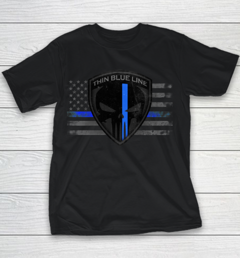 Thin Blue Line Punisher America Flag Youth T-Shirt