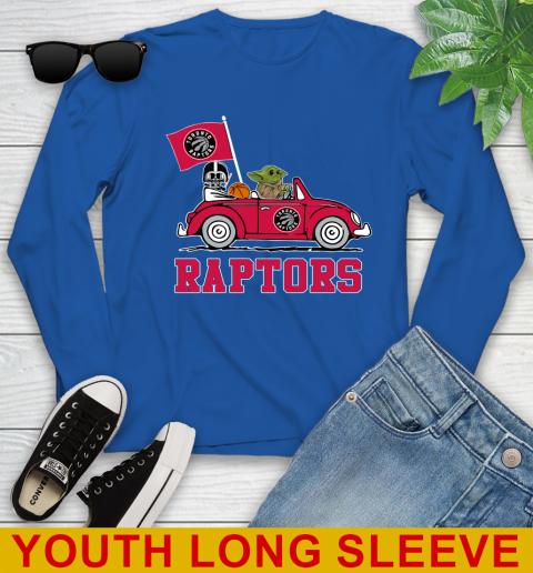 NBA Basketball Toronto Raptors Darth Vader Baby Yoda Driving Star Wars Shirt Youth Long Sleeve 10