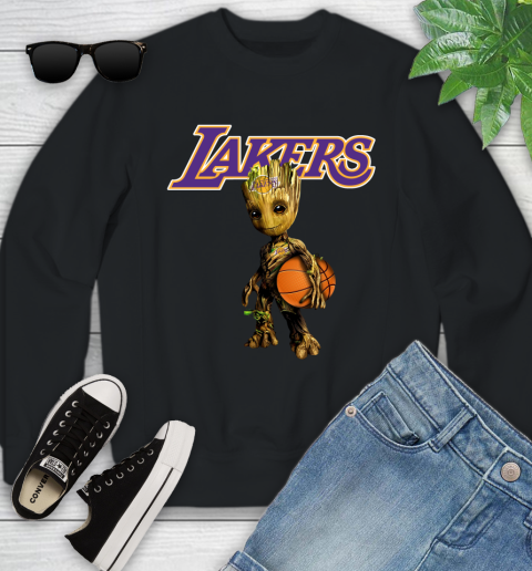 Los Angeles Lakers NBA Basketball Groot Marvel Guardians Of The Galaxy Youth Sweatshirt 2