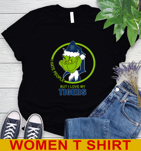 Detroit Tigers MLB Christmas Grinch I Hate People But I Love My Favorite Baseball Team Women's T-Shirt 2