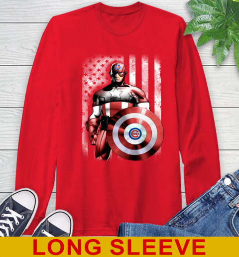 Chicago Cubs MLB Baseball Captain America Marvel Avengers American Flag Shirt Long Sleeve T-Shirt 12