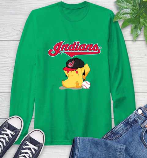 MLB Pikachu Baseball Sports Cleveland Indians Long Sleeve T-Shirt 7