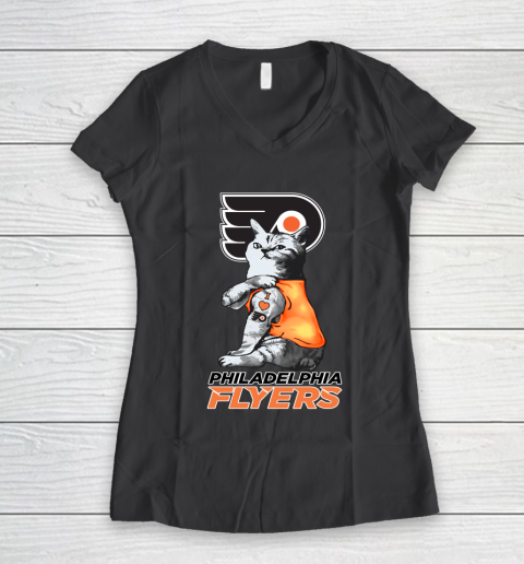 NHL My Cat Loves Philadelphia Flyers Hockey Women's V-Neck T-Shirt 6