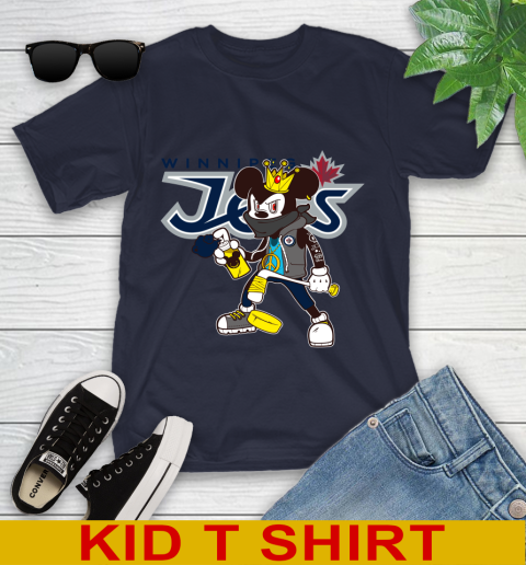 Winnipeg Jets NHL Hockey Mickey Peace Sign Sports Youth T-Shirt 3