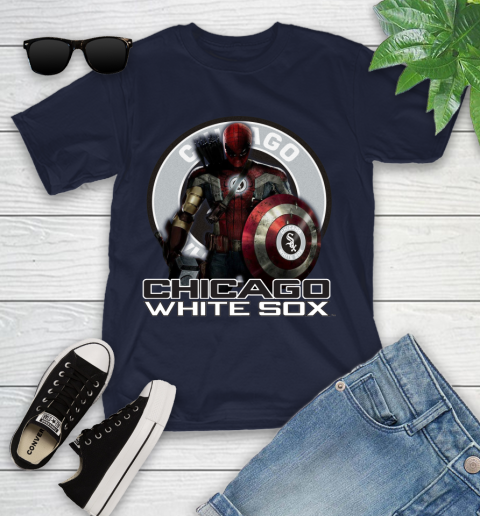 MLB Captain America Thor Spider Man Hawkeye Avengers Endgame Baseball Chicago White Sox Youth T-Shirt 3