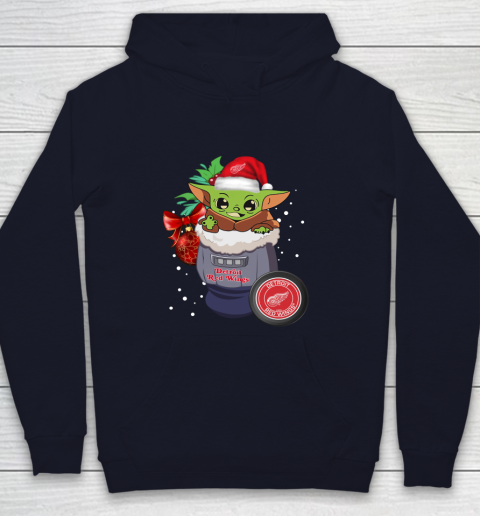 Detroit Red Wings Christmas Baby Yoda Star Wars Funny Happy NHL Youth Hoodie 3