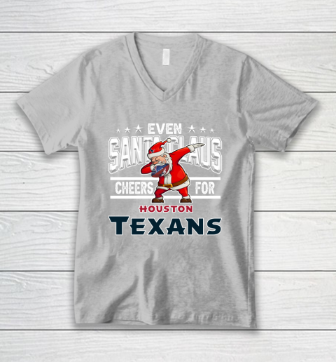 Houston Texans Even Santa Claus Cheers For Christmas NFL V-Neck T-Shirt 3