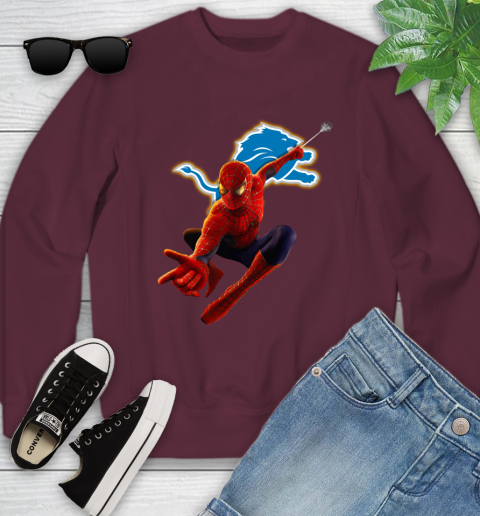 NFL Spider Man Avengers Endgame Football Detroit Lions Youth Sweatshirt 5