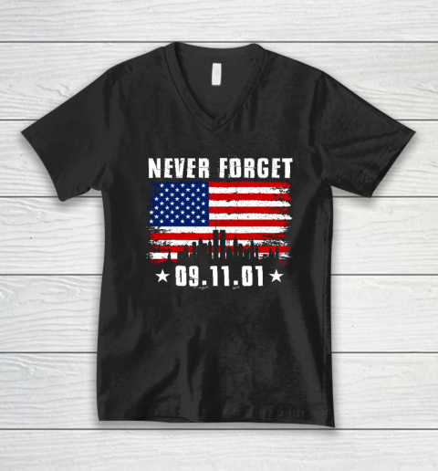 Never Forget September 11 2001 Memorial Day American Flag V-Neck T-Shirt