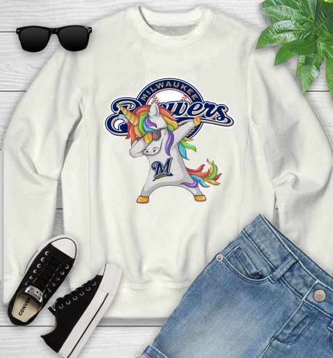 Milwaukee Brewers MLB Baseball Funny Unicorn Dabbing Sports Youth Sweatshirt