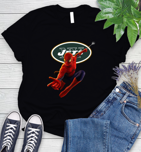 NFL Spider Man Avengers Endgame Football New York Jets Women's T-Shirt 2