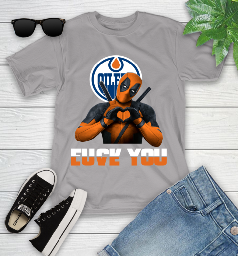 NHL Edmonton Oilers Deadpool Love You Fuck You Hockey Sports Youth T-Shirt 4