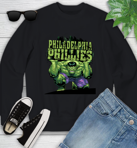 Philadelphia Phillies MLB Baseball Incredible Hulk Marvel Avengers Sports Youth Sweatshirt 3 Philadelphia Phillies MLB Baseball Incredible Hulk Marvel Avengers Sports Youth Sweatshirt - Image 3