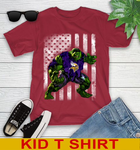 Minnesota Vikings Hulk Marvel Avengers NFL Football American Flag Youth T-Shirt 12