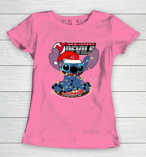 New Jersey Devils NHL Hockey noel stitch Christmas Women's T-Shirt 9