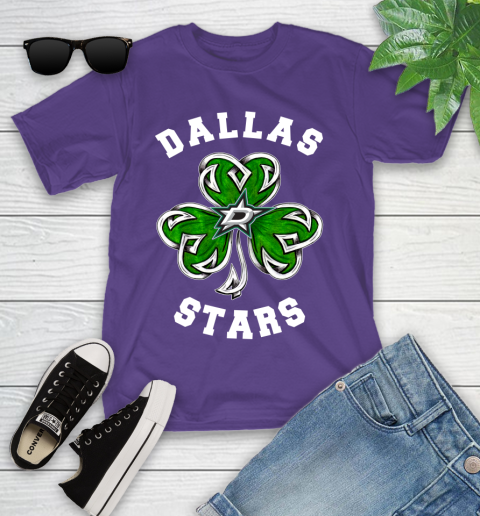 NHL Dallas Stars Three Leaf Clover St Patrick's Day Hockey Sports Youth T-Shirt 3