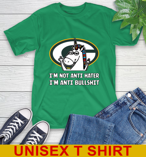 Green Bay Packers NFL Football Unicorn I'm Not Anti Hater I'm Anti Bullshit T-Shirt 7