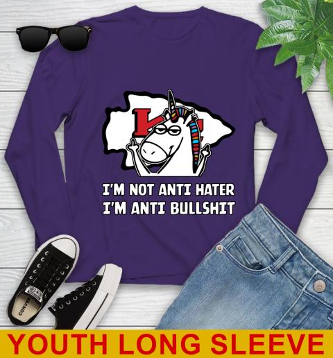 Kansas City Chiefs NFL Football Unicorn I'm Not Anti Hater I'm Anti Bullshit Youth Long Sleeve 5