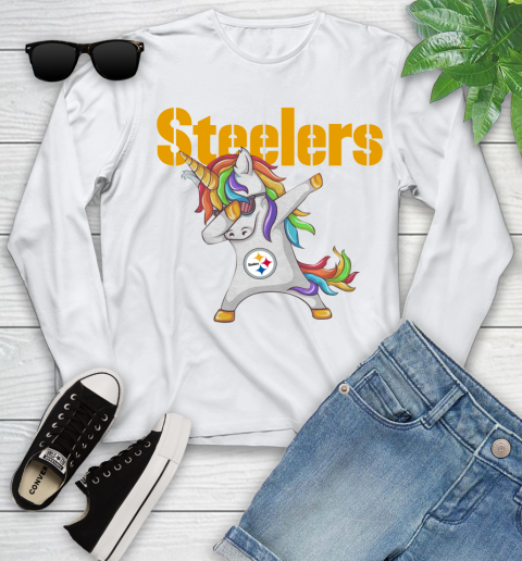 Pittsburgh Steelers NFL Football Funny Unicorn Dabbing Sports Youth Long Sleeve