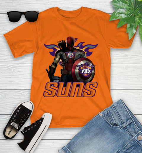Phoenix Suns NBA Basketball Captain America Thor Spider Man Hawkeye Avengers Youth T-Shirt 7