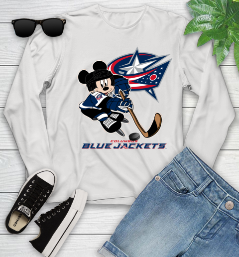 NHL Columbus Blue Jackets Mickey Mouse Disney Hockey T Shirt Youth Long Sleeve