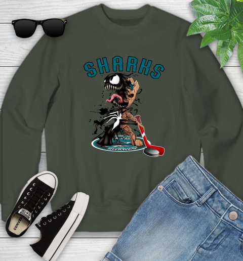 NHL San Jose Sharks Hockey Venom Groot Guardians Of The Galaxy Youth Sweatshirt 10