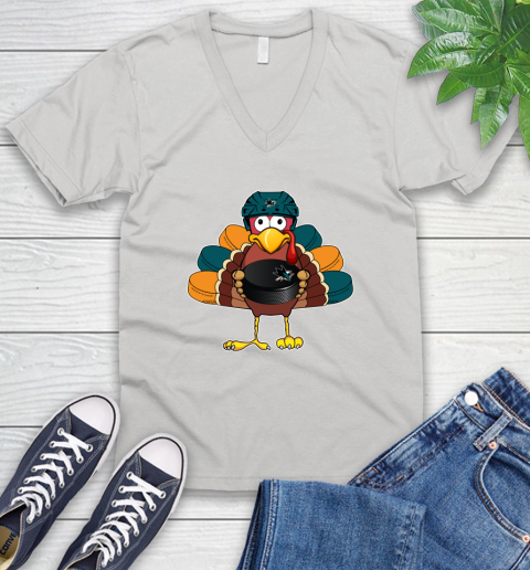 San Jose Sharks Turkey Thanksgiving Day V-Neck T-Shirt