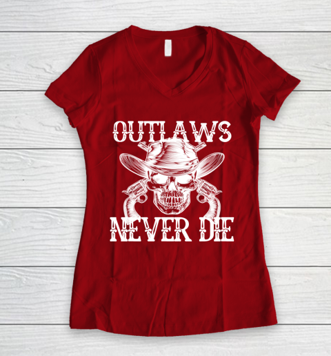 Outlaws Never Die shirt skull biker Women's V-Neck T-Shirt 8
