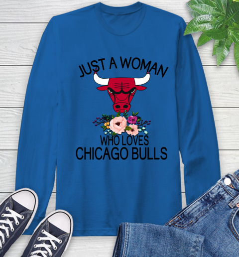 NBA Just A Woman Who Loves Chicago Bulls Basketball Sports Long Sleeve T-Shirt 7