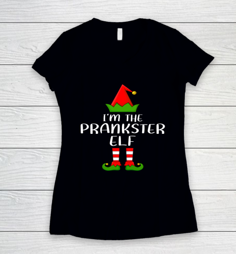 Funny Family Christmas Shirts I'm The Prankster Elf Women's V-Neck T-Shirt