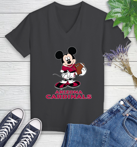 NFL Football Arizona Cardinals Cheerful Mickey Mouse Shirt Women's V-Neck T-Shirt 7
