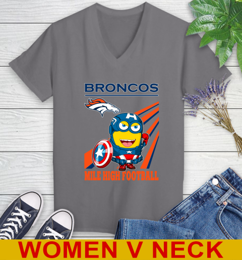 NFL Football Denver Broncos Captain America Marvel Avengers Minion Shirt Women's V-Neck T-Shirt 11