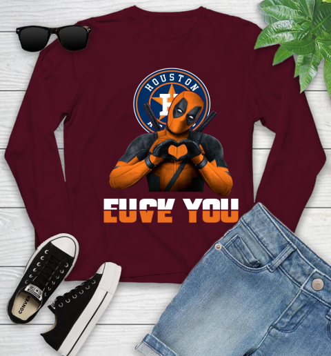 MLB Houston Astros Deadpool Love You Fuck You Baseball Sports Youth Long Sleeve 6
