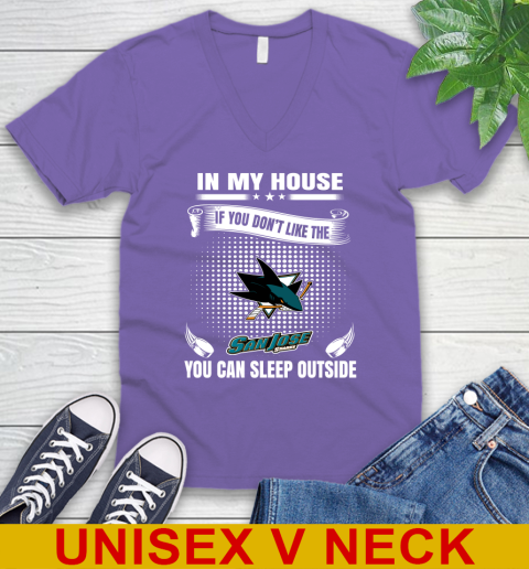 San Jose Sharks NHL Hockey In My House If You Don't Like The Sharks You Can Sleep Outside Shirt V-Neck T-Shirt 8